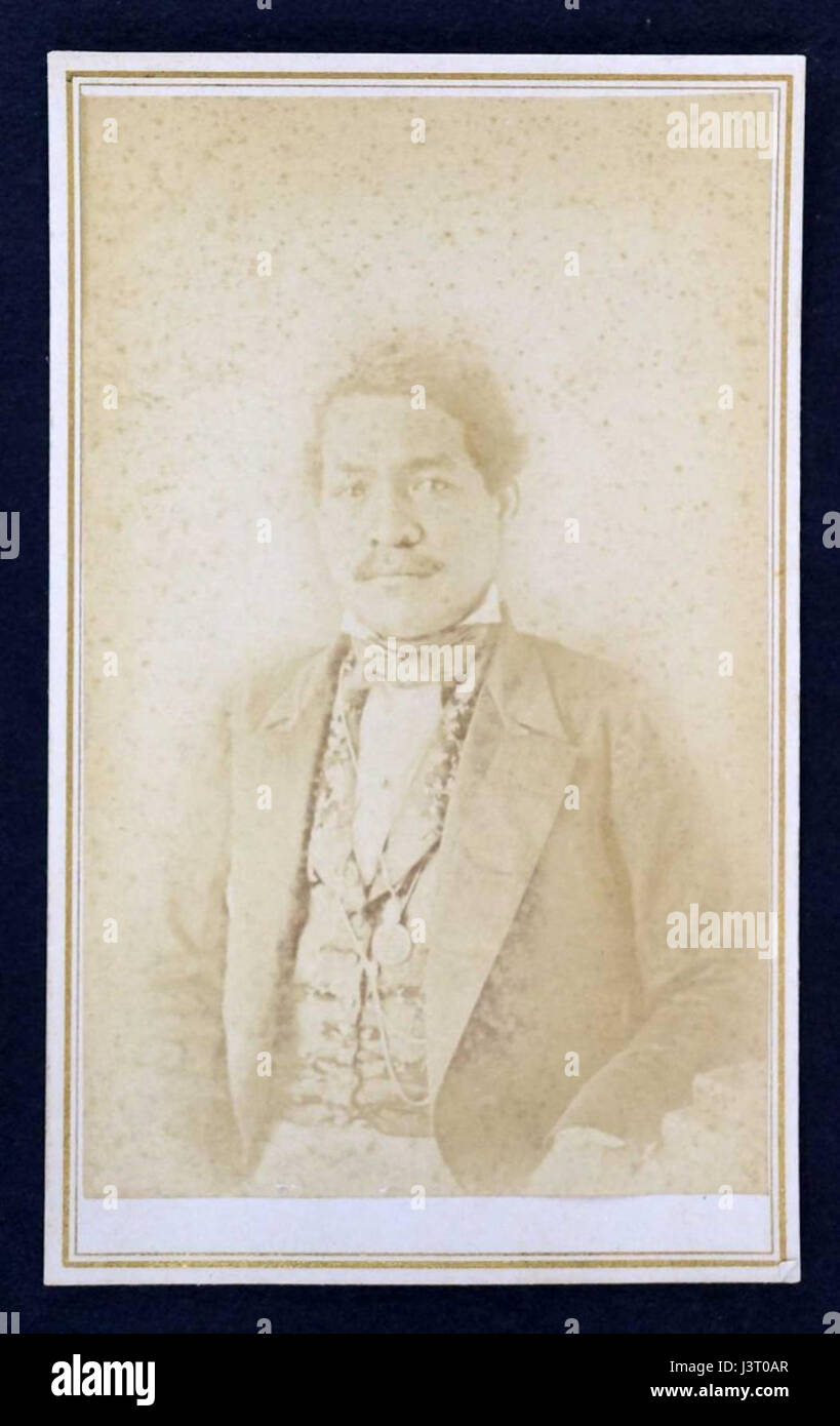 Diese Visite-Karte zeigt König Kamehameha III. Von Hawaii, aufgenommen vom Fotografen Menzies Dickson. Das Foto zeigt eine visuelle Aufzeichnung des hawaiianischen Monarchen während seiner Regierungszeit. Stockfoto