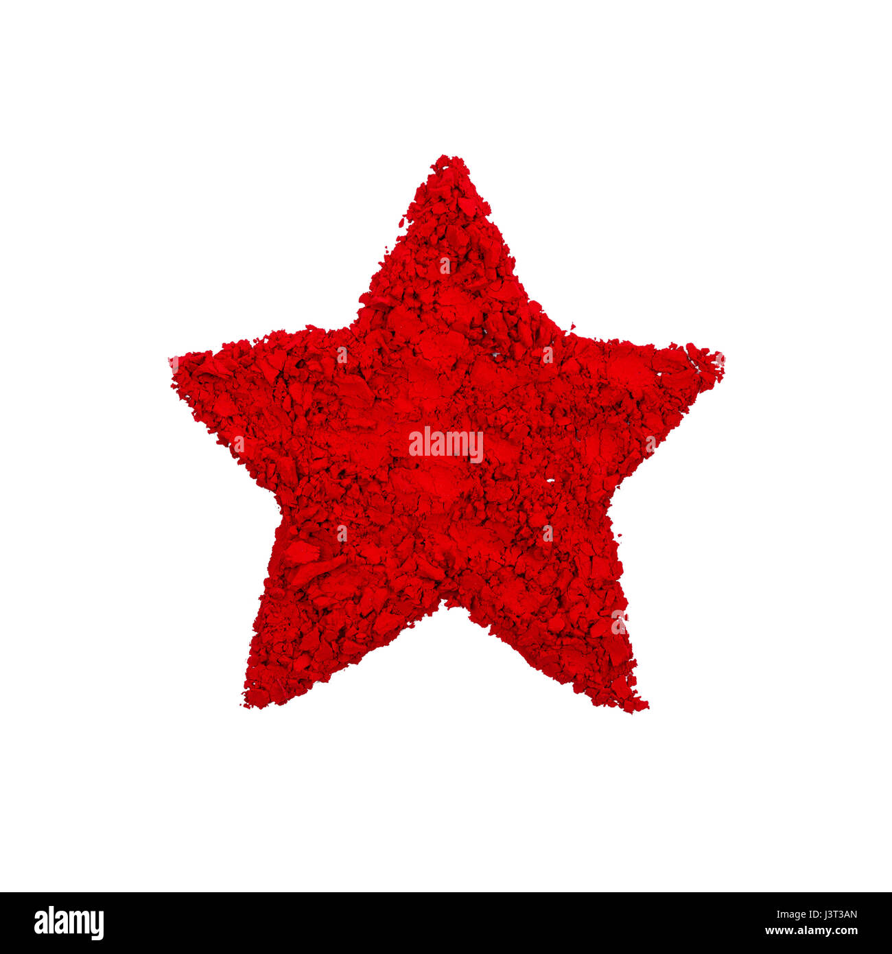 Rote Stern-Symbol, die mit roter Farbe Pulver, isoliert auf weißem Hintergrund Stockfoto