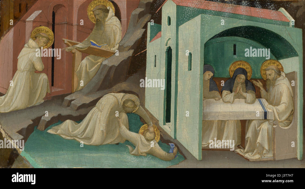 Ereignisse im Leben des Heiligen Benedikt, 1409, London NG Stockfoto