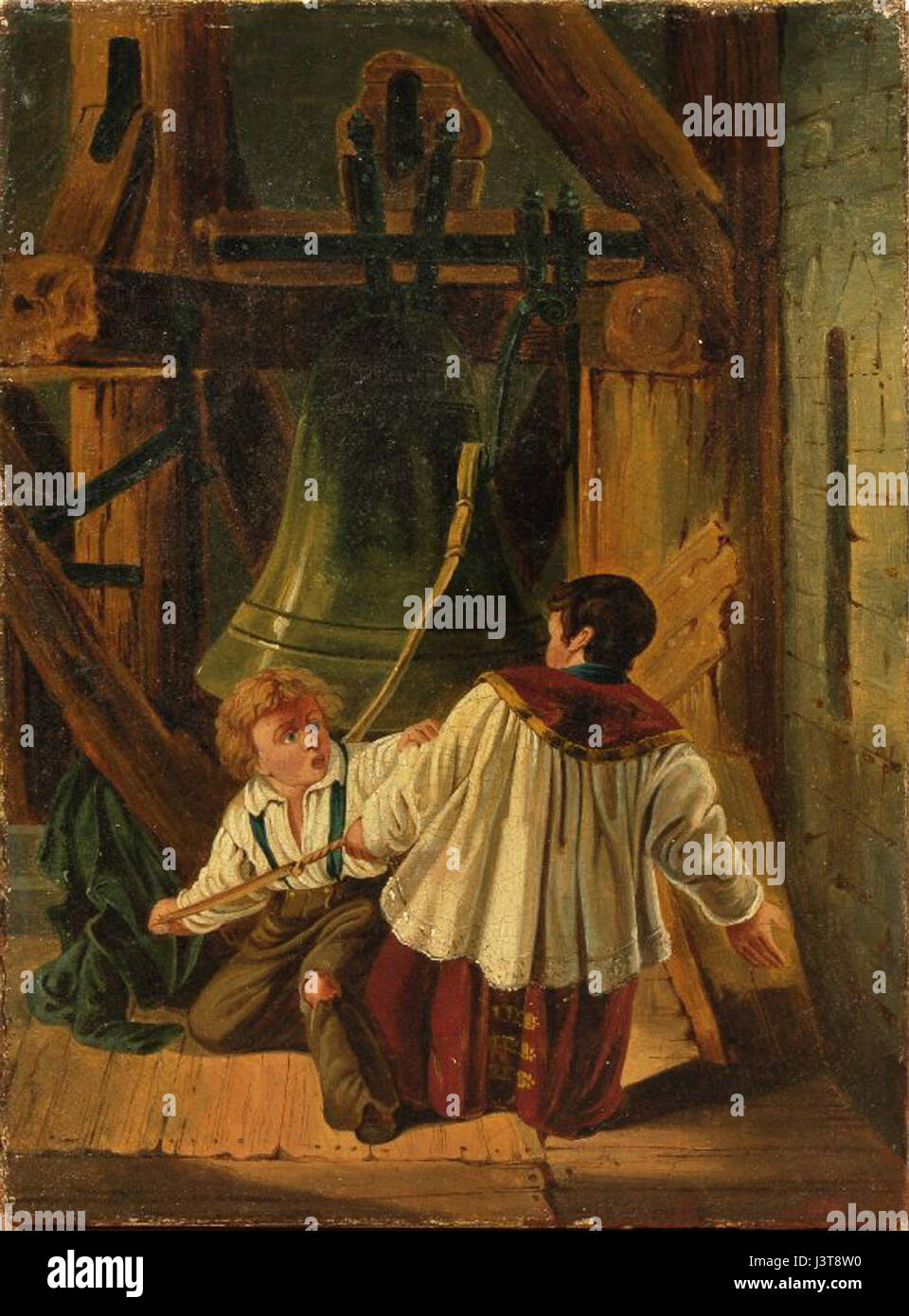„Im Glockenturm 19 JH“ bezieht sich auf ein historisches Bild oder Kunstwerk, das einen Glockenturm aus dem 19. Jahrhundert zeigt. Diese visuelle Darstellung erfasst die Architektur und kulturelle Bedeutung der Glockentürme während dieser Zeit, die häufig mit Kirchen und Rathäusern in Europa assoziiert werden. Stockfoto