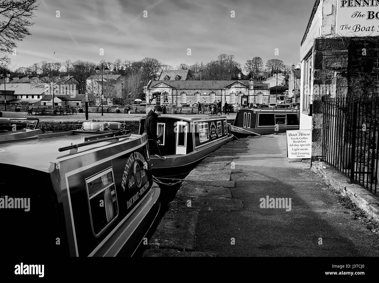 Leeds-Liverpool-Kanal Langbooten in Skipton, North Yorkshire UK Stockfoto