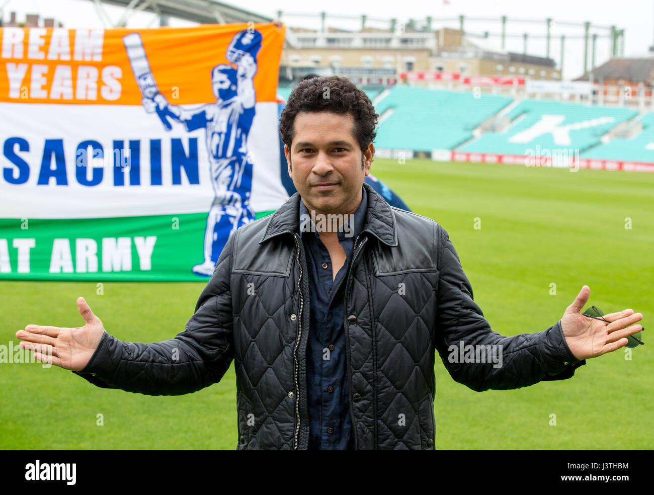 Sachin Tendulkar im Oval, London, seinen Film "A Billion Dreams" zu fördern Stockfoto