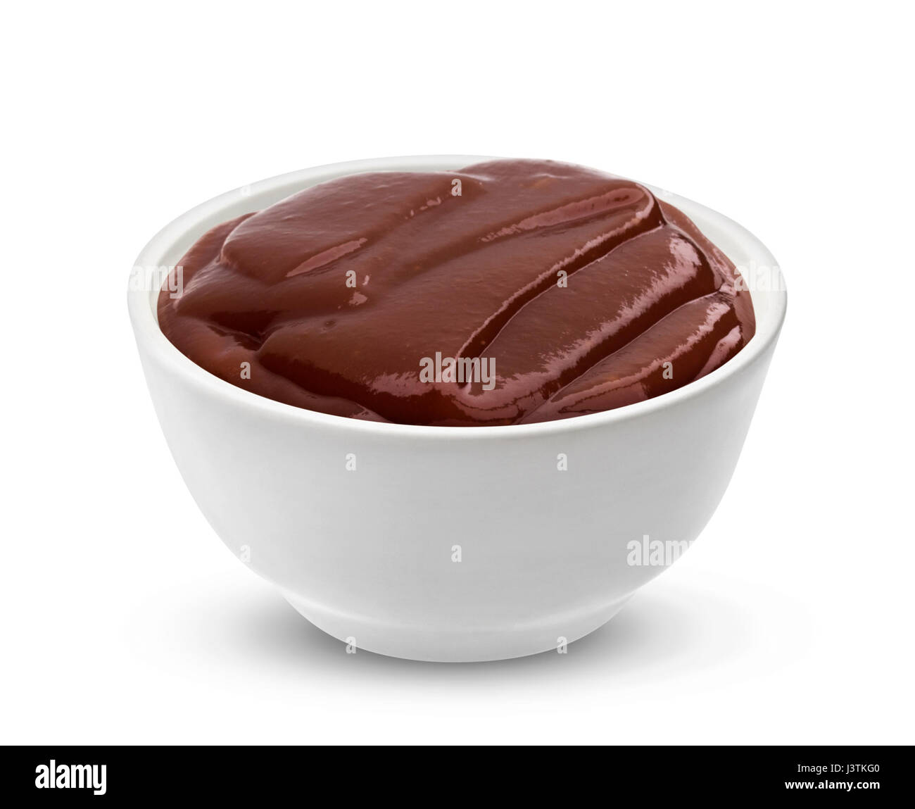 Barbecue-Sauce, die isoliert auf weißem Hintergrund Stockfoto