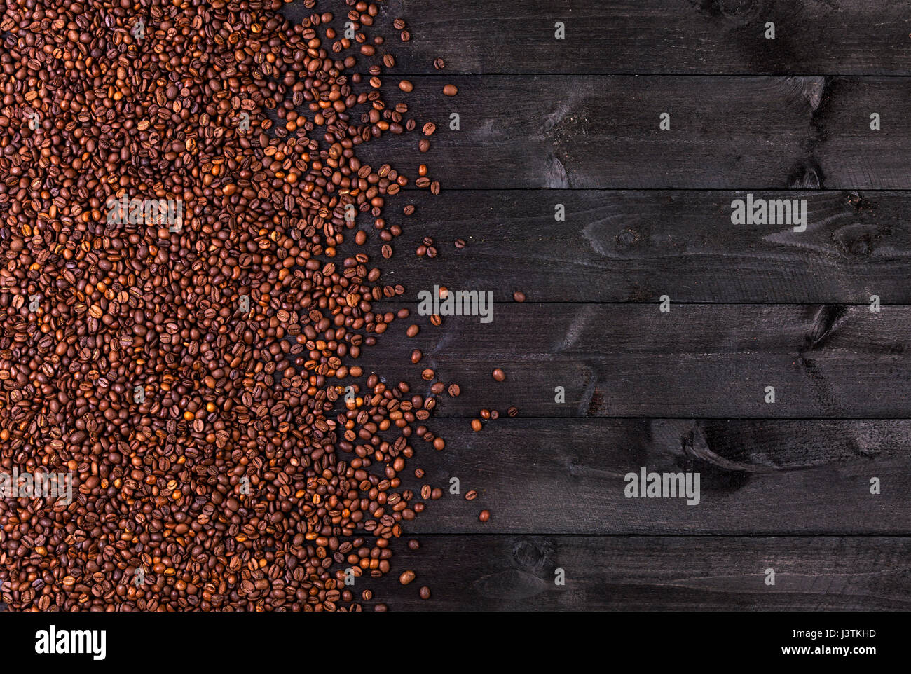 Kaffeebohnen. Draufsicht mit Textfreiraum Stockfoto