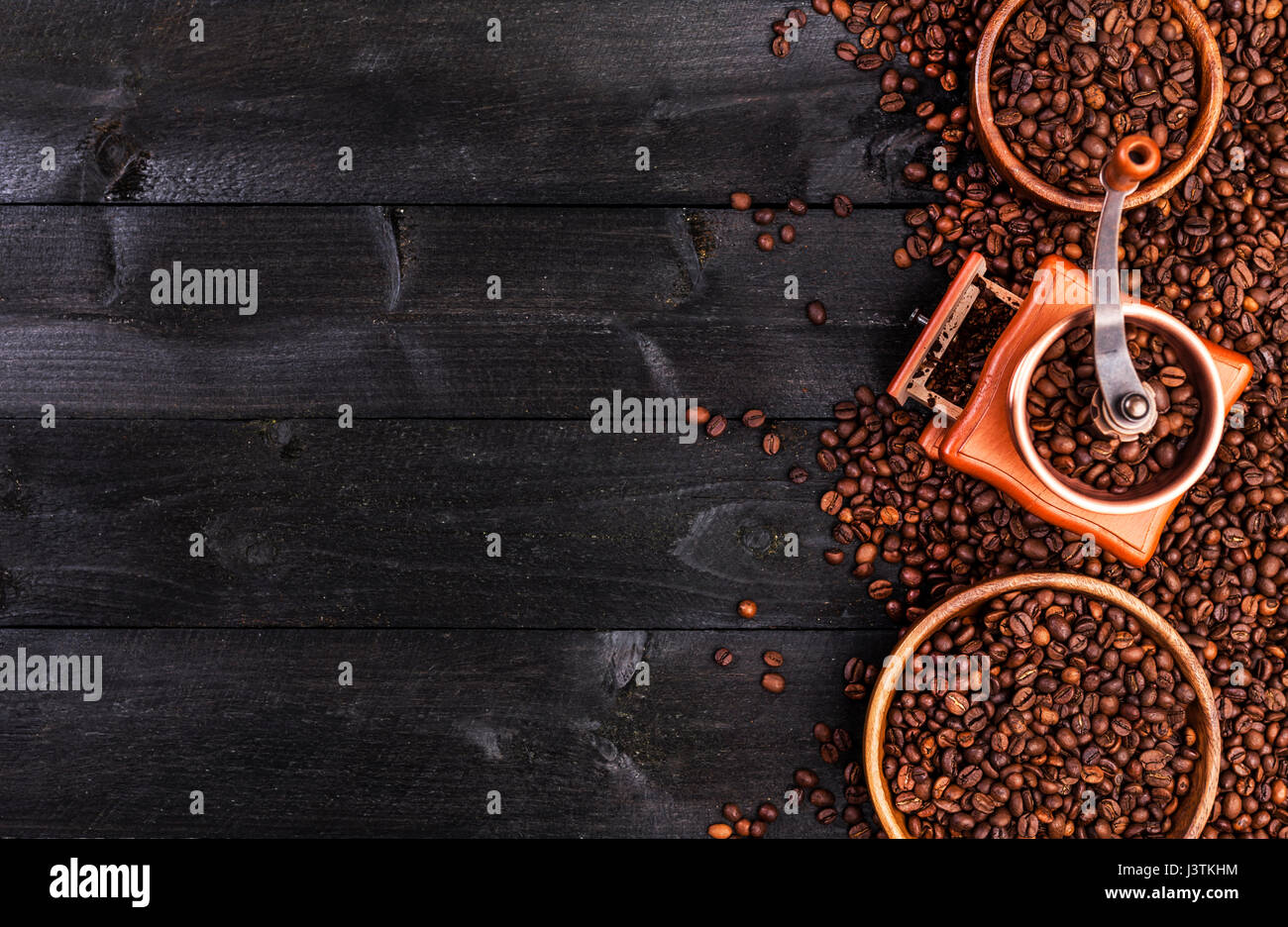 Kaffee Hintergrund, Ansicht von oben mit Textfreiraum Stockfoto