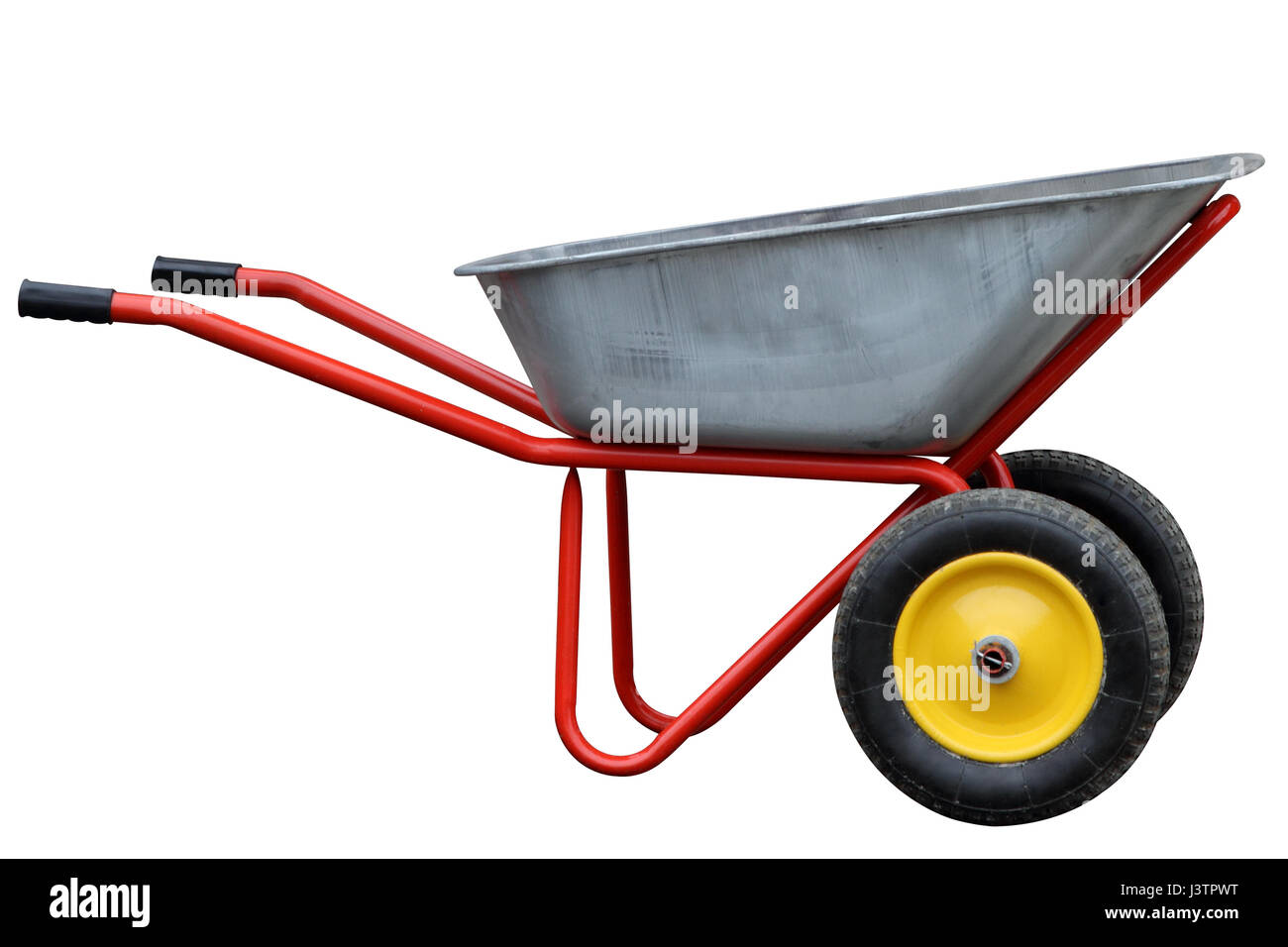 Garten Sackkarre mit gelben Rädern. Stockfoto