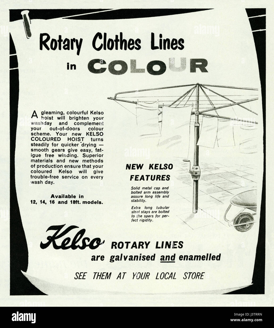 Eine Anzeige für eine Kelso röhrenförmigen Stahl rotary Wäscheleine. Die Anzeige erschien in einer australischen Zeitschrift 1963 Stockfoto