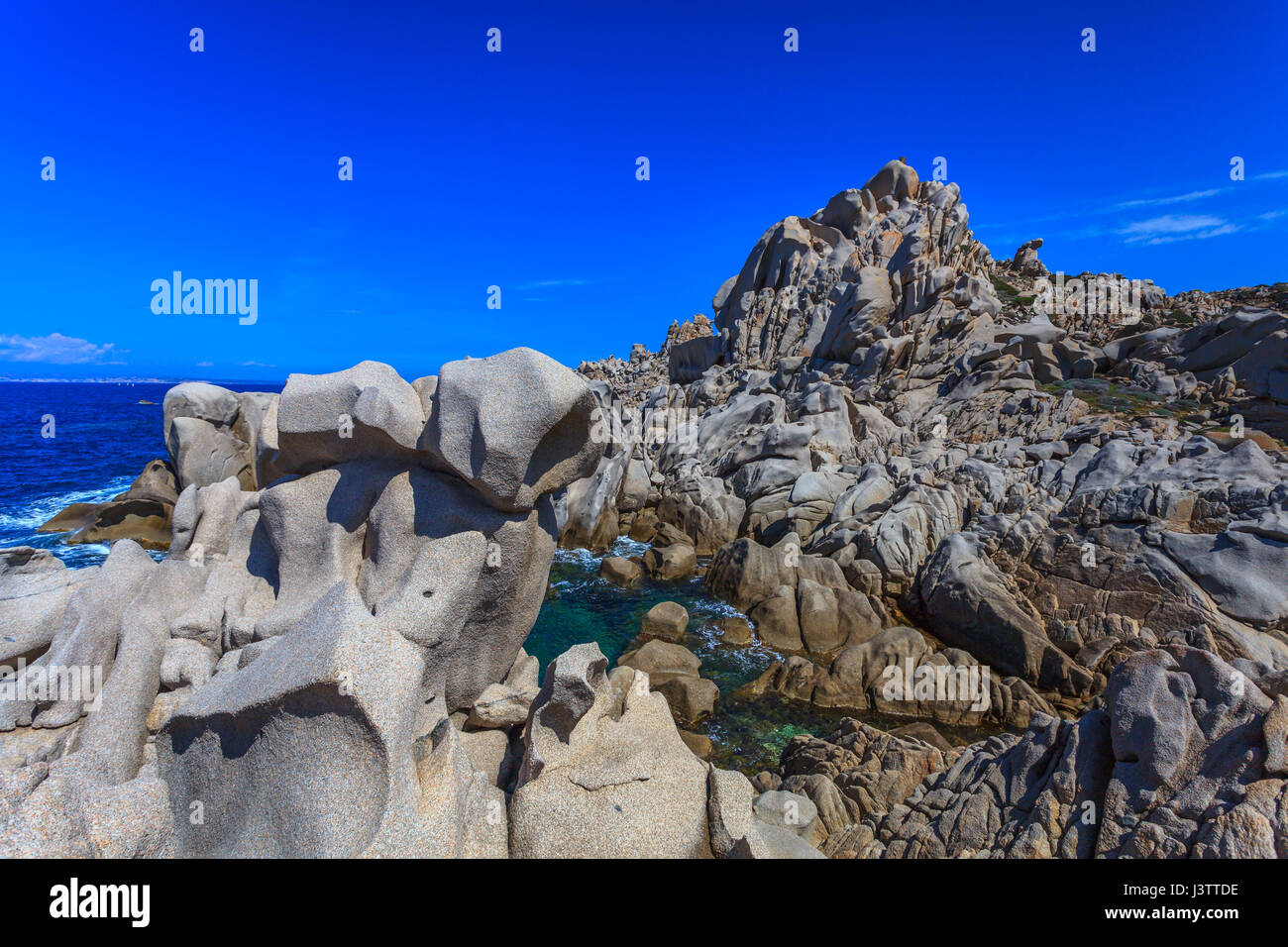 Granit-Formationen, die Erosion von Wind und Meer am Capo Testa Stockfoto