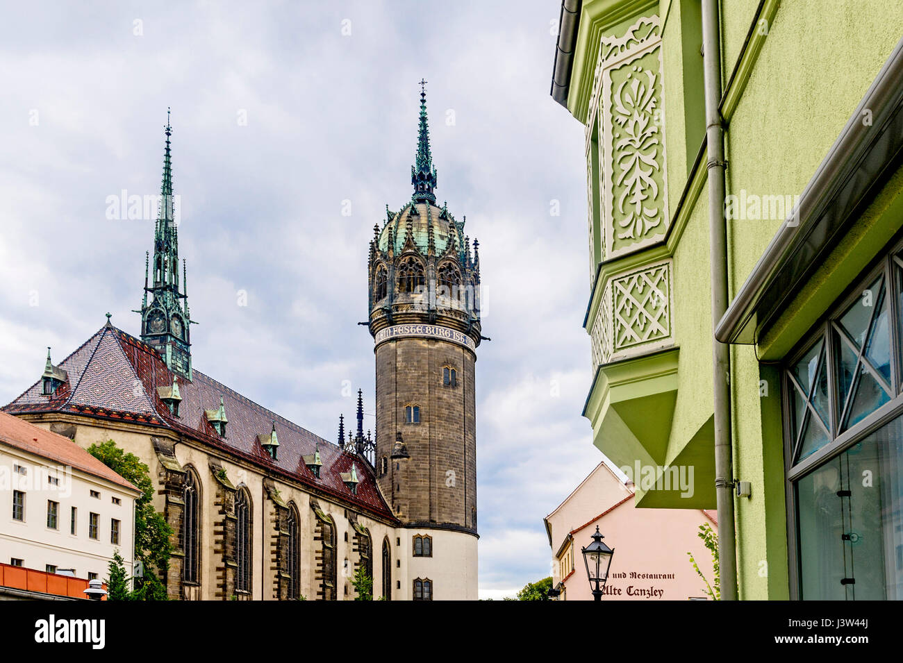 Schlosskirche Wittenberg, Deutschland, wo die Reformation begonnen; Schlosskirche, Lutherstadt Wittenberg, Sachsen-Anhalt, Deutschland Stockfoto