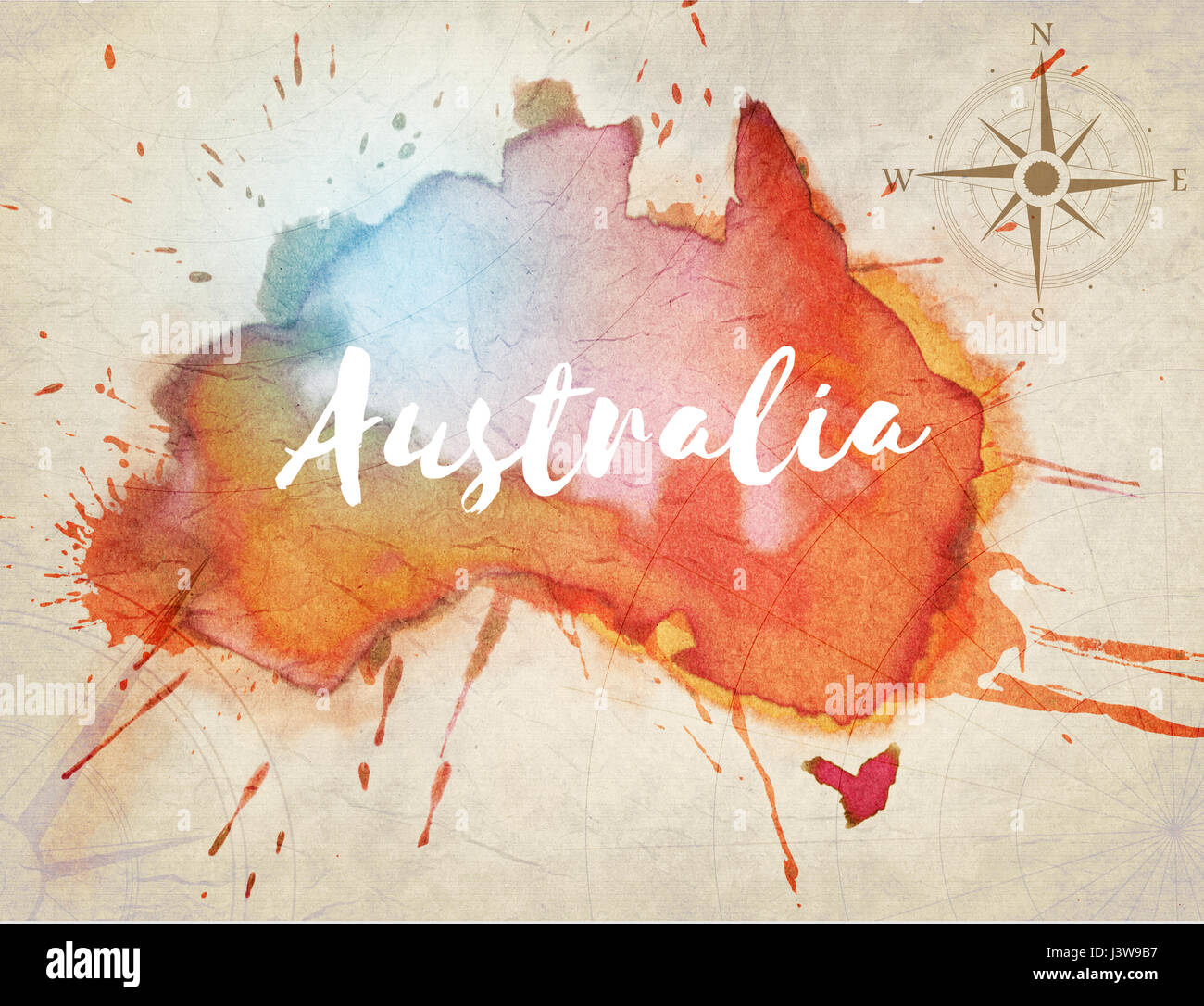 Australien-Aquarell-Karte Stockfoto