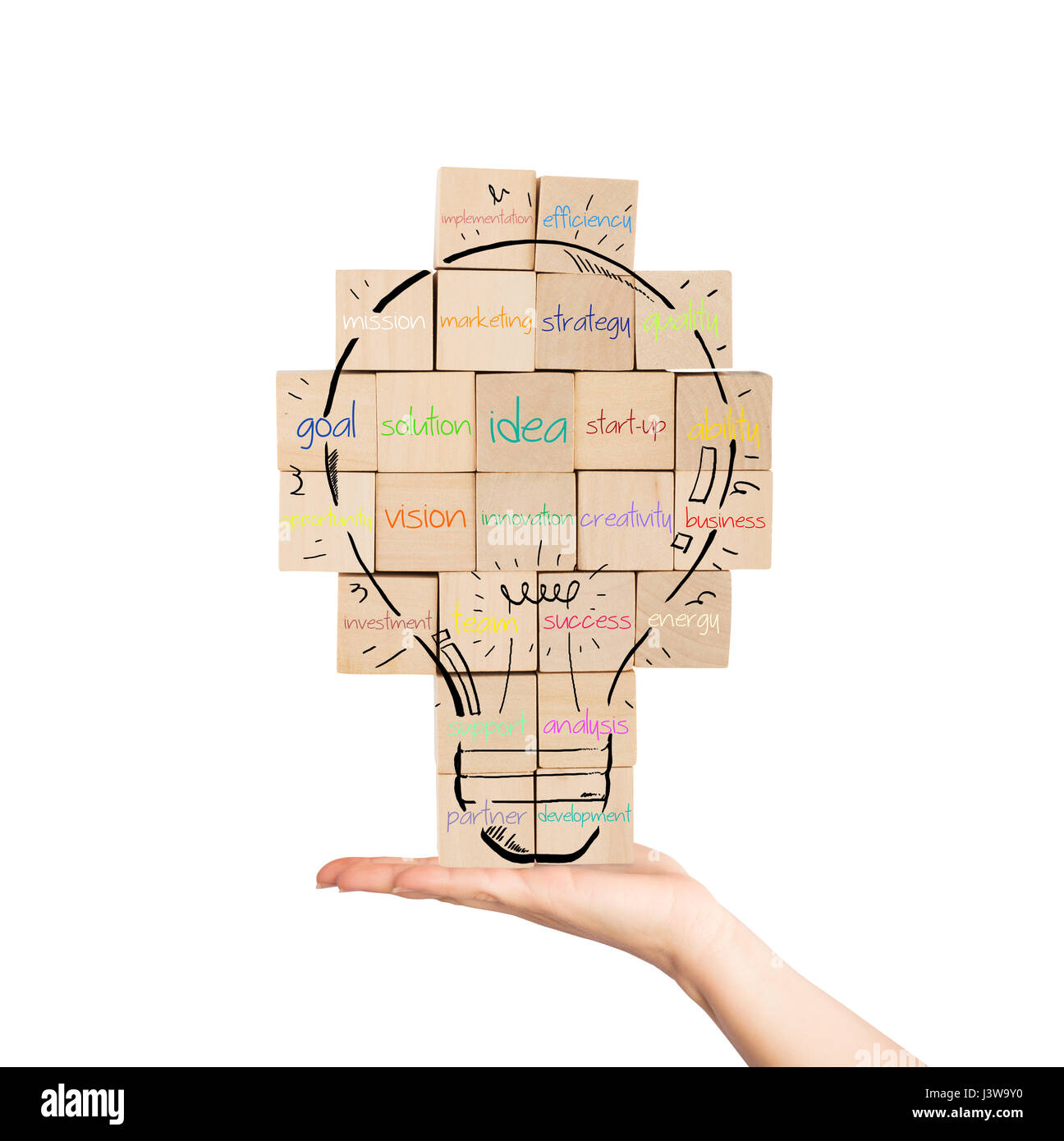 Erstellen eine neue kreative Idee. Ziegelwand mit gezeichneten Glühbirne Stockfoto