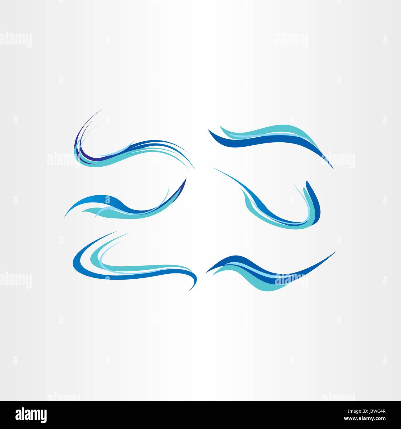stilisierte blaue Wasser Welle Vektor Pinsel-set gewellt Stock Vektor