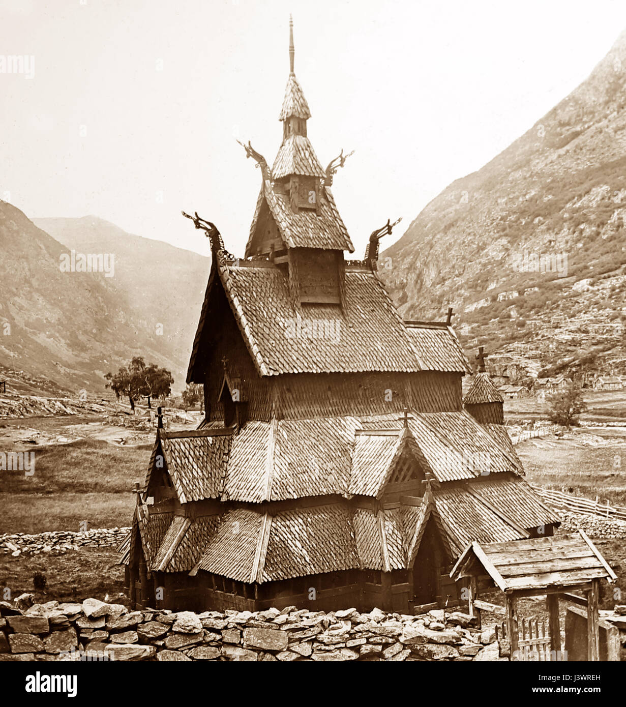 Borgund Kirche, Norwegen - 1900 Stockfoto