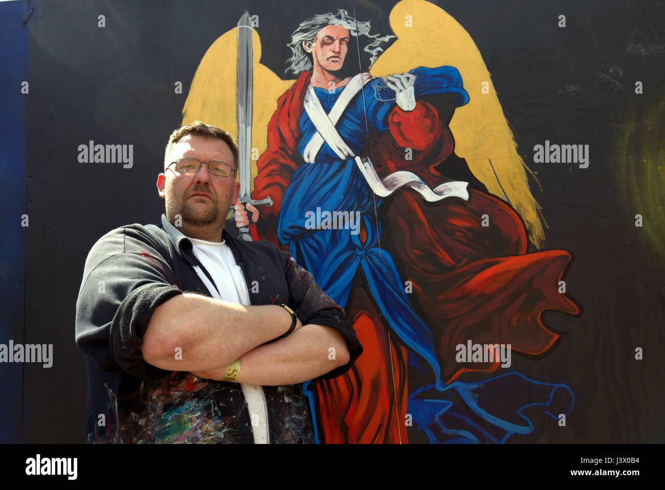Glasgow, Schottland, 7. Mai, "Hof Werke Festival 2017" ist eine internationale Feier von Graffiti, Street Art und Design, die über der SWG3-Komplex mit einem Fokus auf den neuen Verzinker Hof verteilt wird. Präsentiert die Fähigkeiten der 25 besten & Street Graffiti-Künstler aus ganz Europa und mehr als 50 der besten schottischen Künstler zu diesem konkreten Spielplatz zum Leben zu erwecken! © Gerard Fähre/Alamy Live-Nachrichten Stockfoto