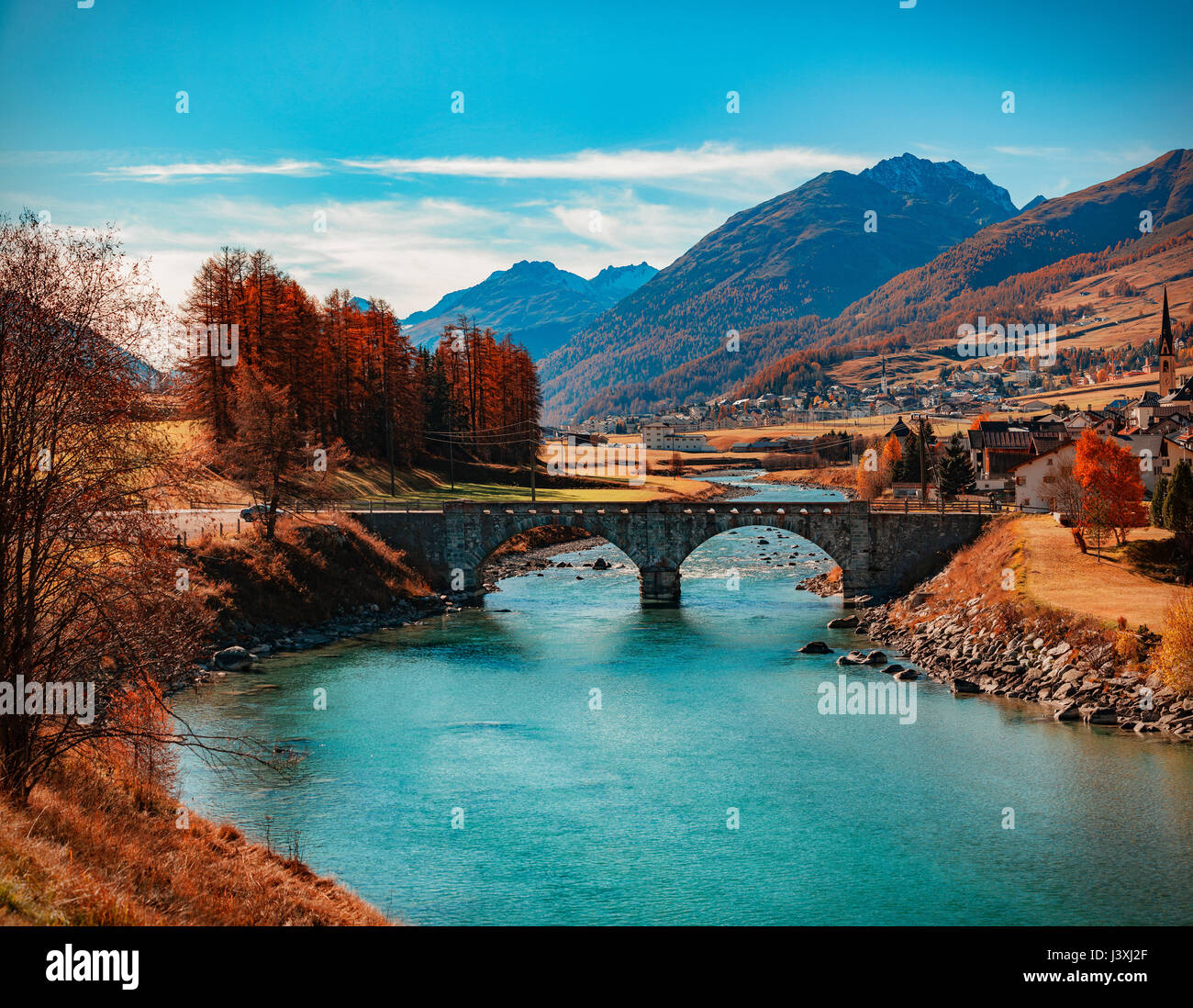 Malerische Aussicht, S-Chanf, Engadin, St. Moritz, Schweiz Stockfoto