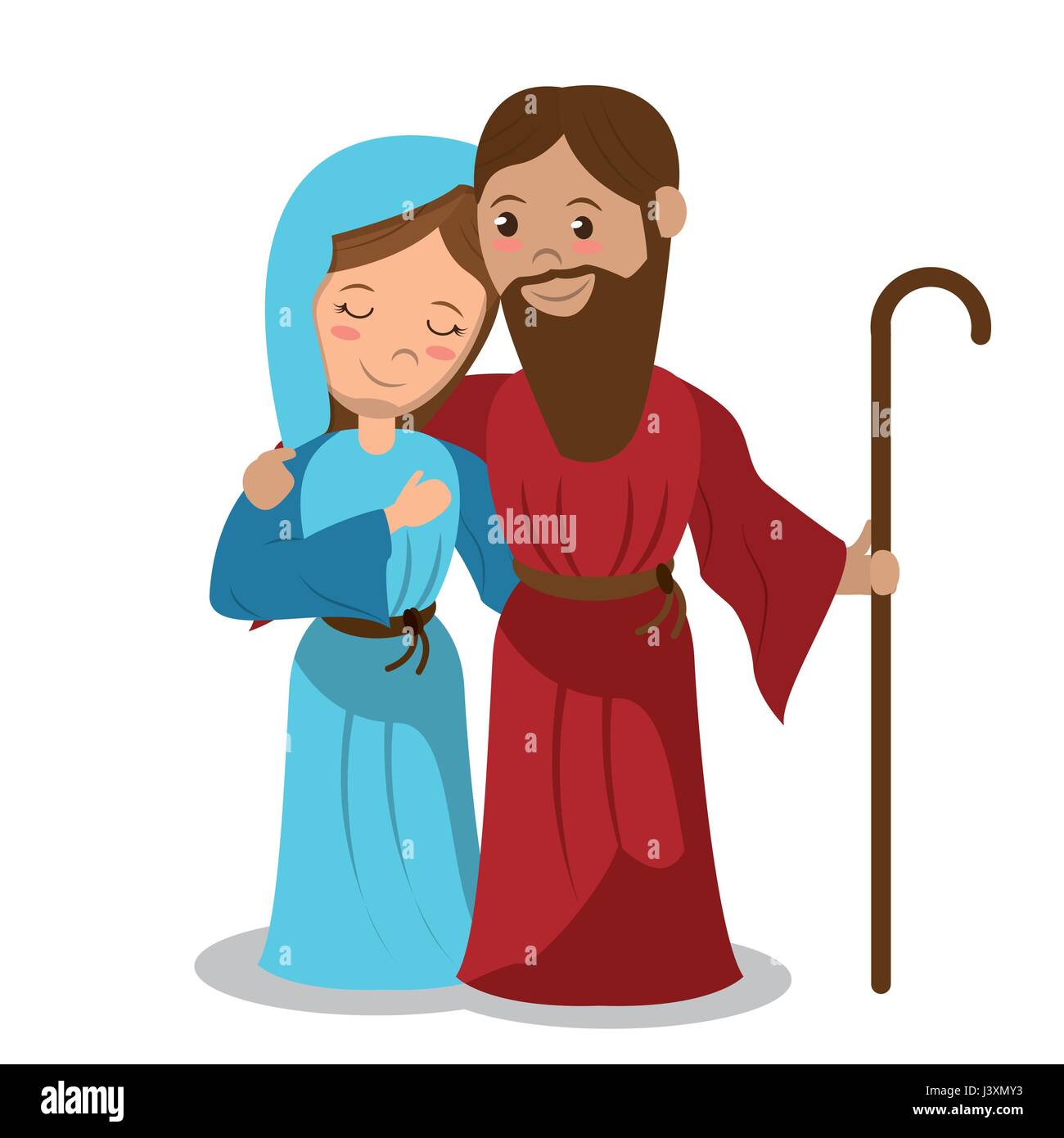 Jungfrau Maria und Joseph Holding stick umarmt Stock Vektor