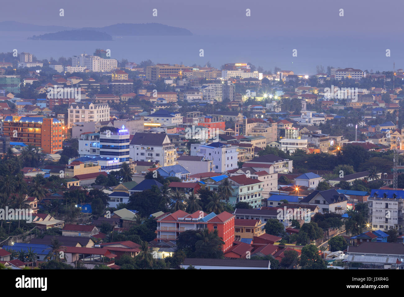 Anzeigen von Sihanoukville Stadt im Süden Kambodscha erhöhten Stockfoto