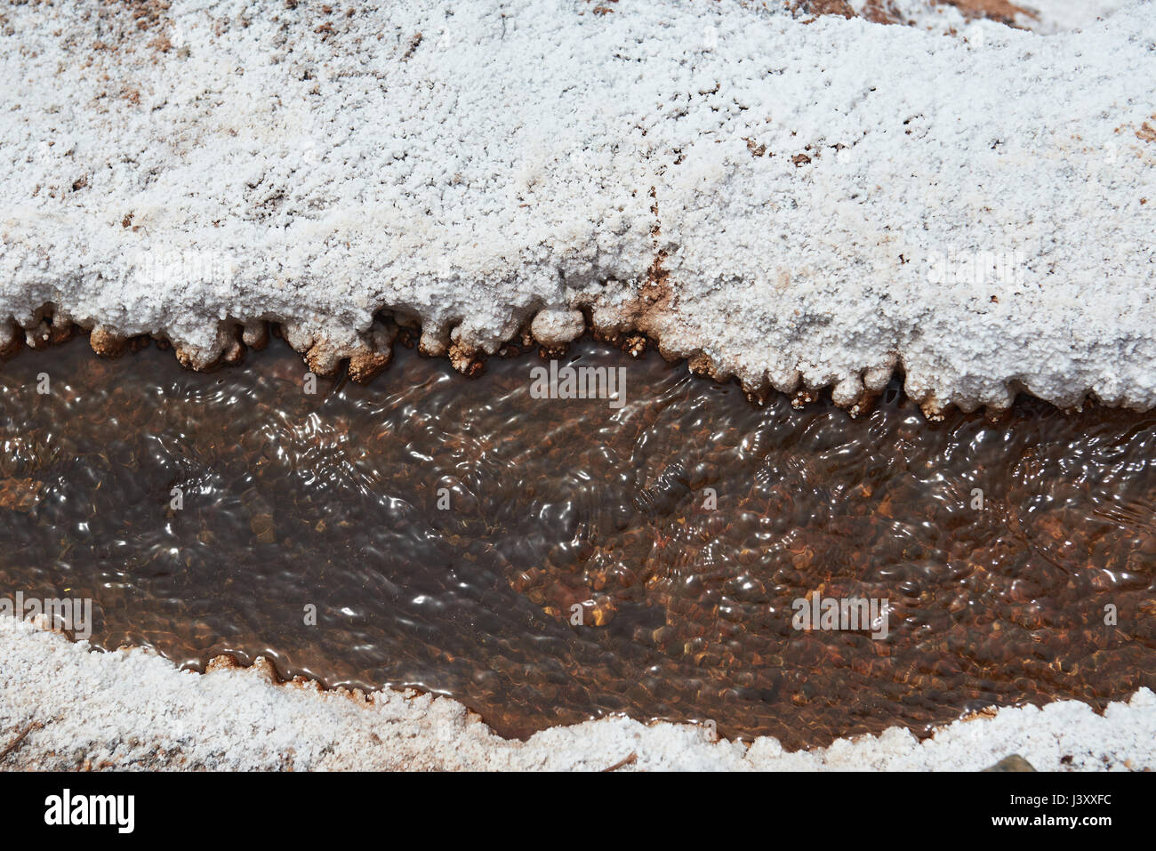 Nahaufnahme des salzigen Wasser im Kanal mit weißen Salz boarder Stockfoto