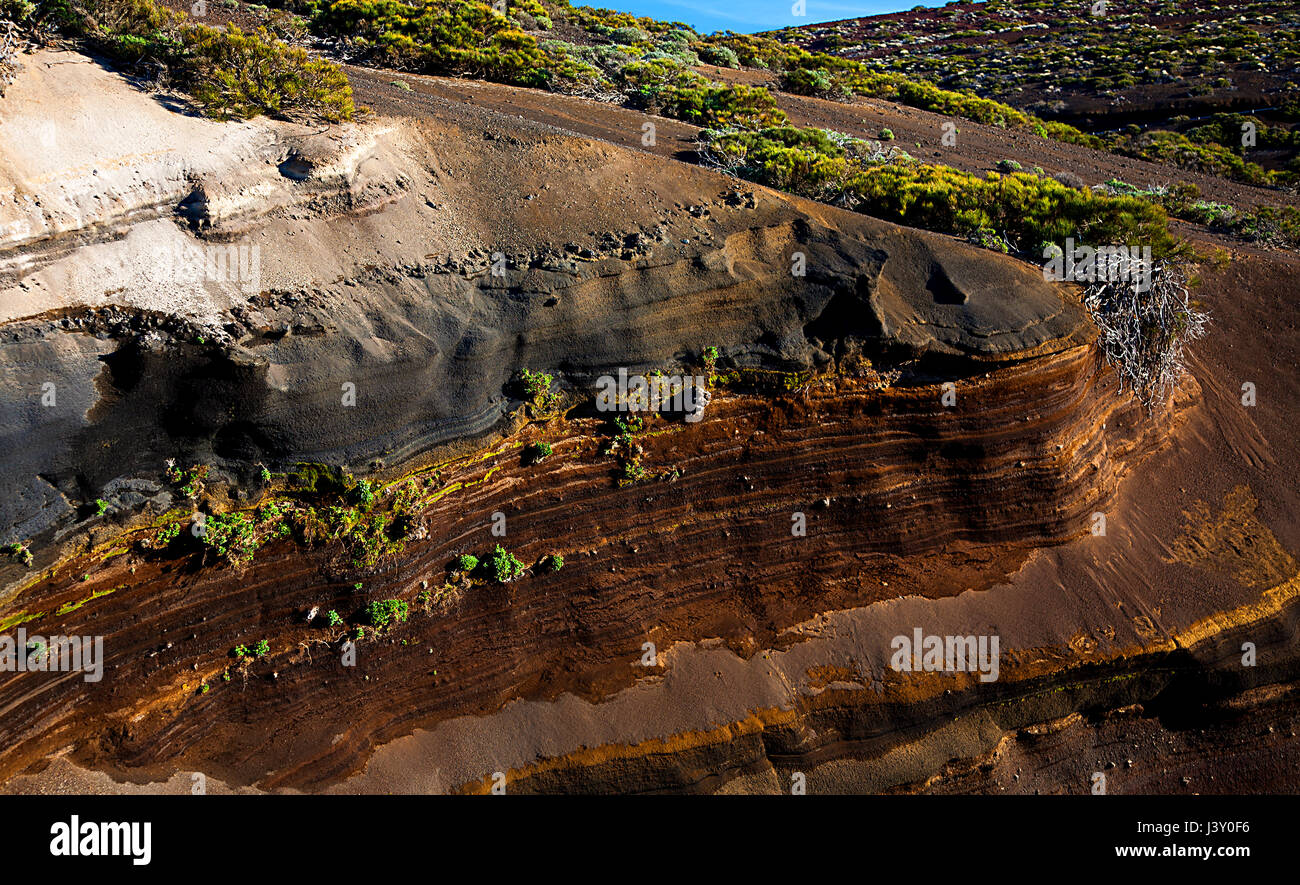 Vulkanischen Schichten, La Tarta, The Cake, Insel Teneriffa, Kanarische Inseln, Spanien. Stockfoto