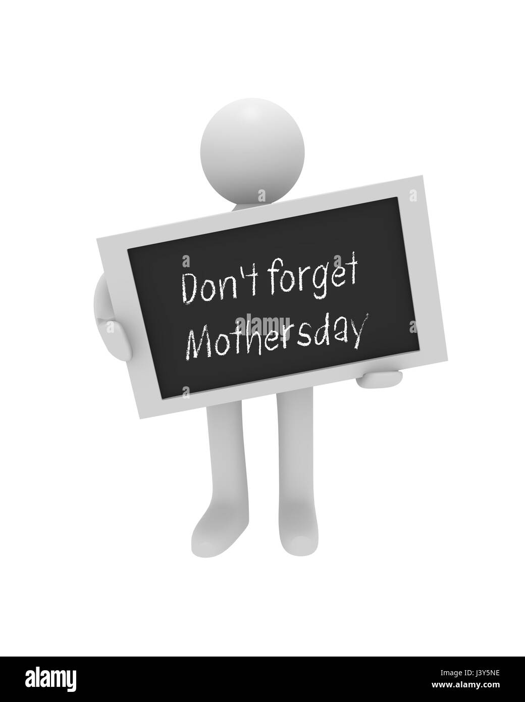 3D-Rendering, Charakter mit Tafel und die Worte nicht vergessen Mothersday Stockfoto