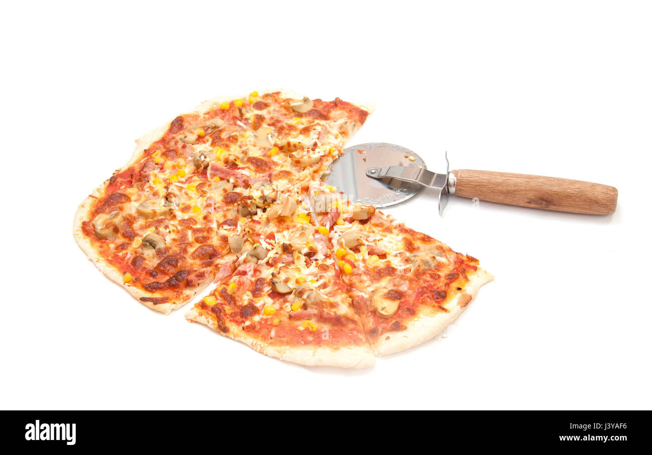 leckere Pizza, isoliert auf weiss Stockfoto