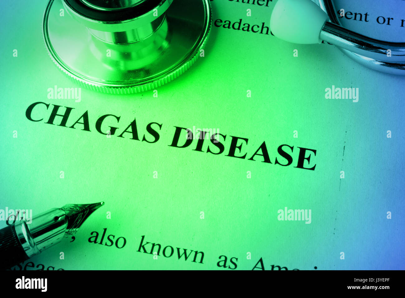 Chagas-Krankheit-Diagnose auf einer Seite geschrieben. Stockfoto