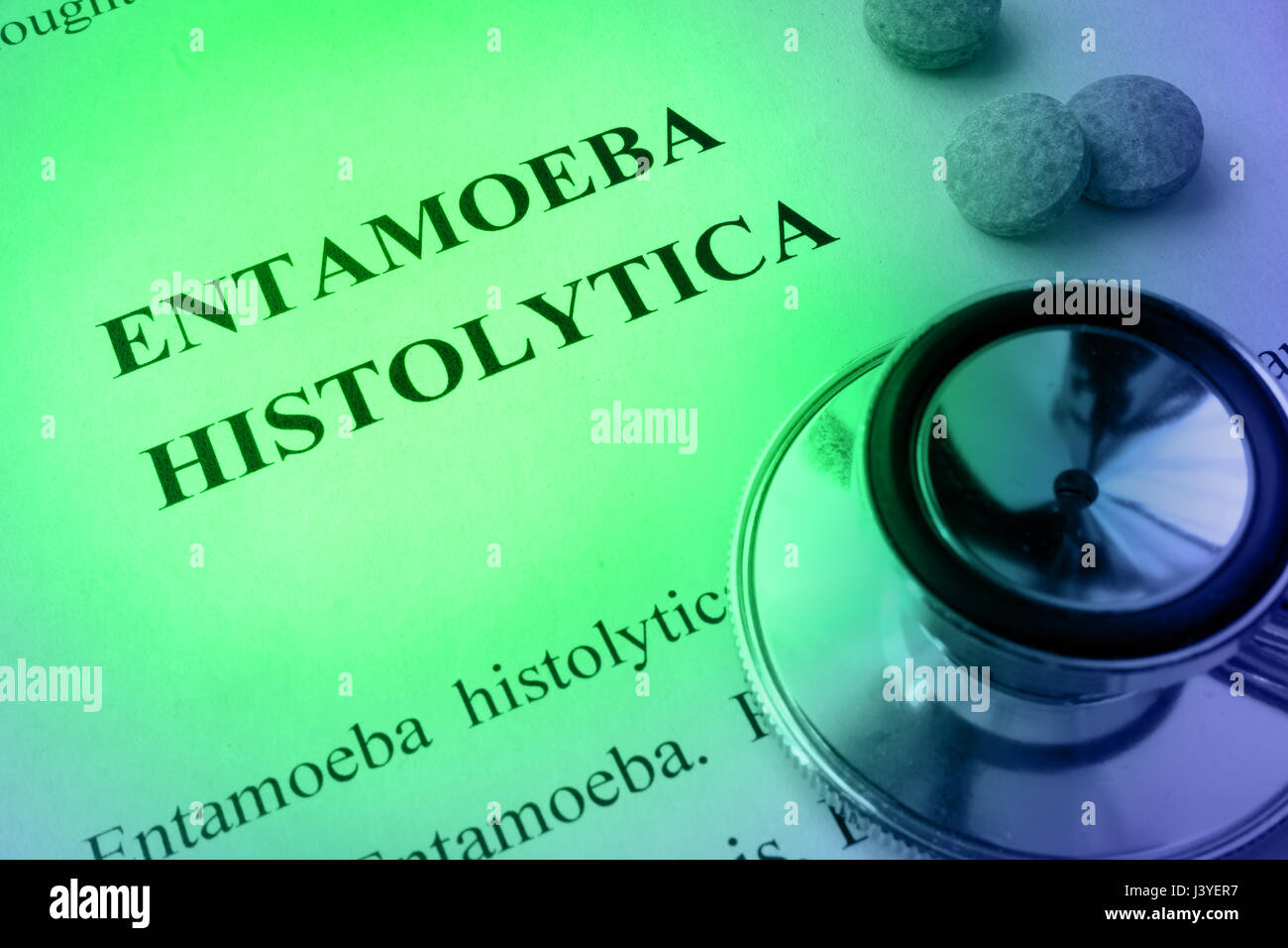 Titel Entamoeba Histolytica Krankheit auf einer Seite geschrieben. Stockfoto