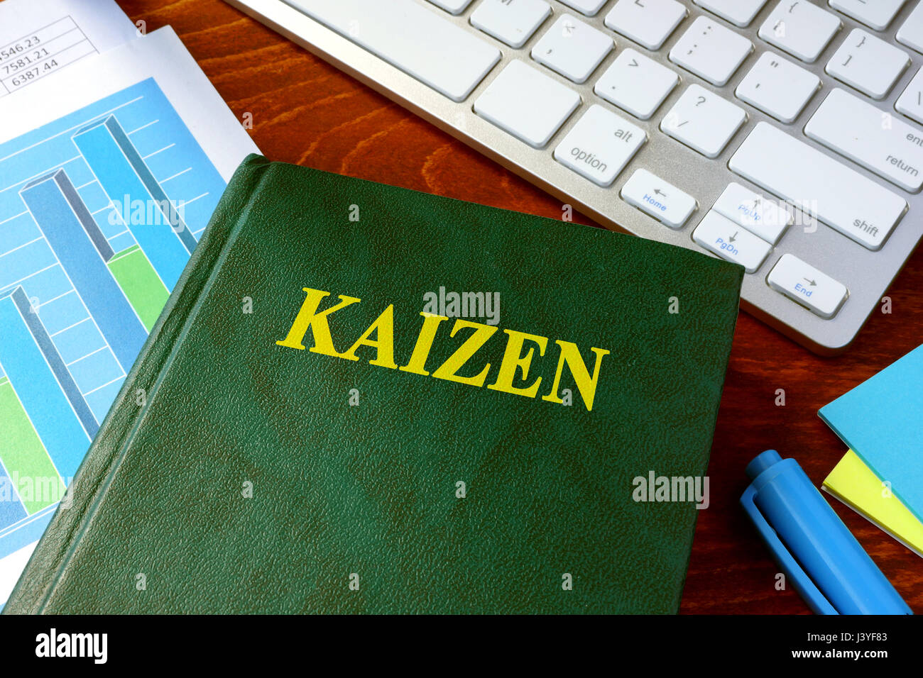 Buchen Sie mit Titel Kaizen. Konzept der kontinuierlichen Verbesserung. Stockfoto