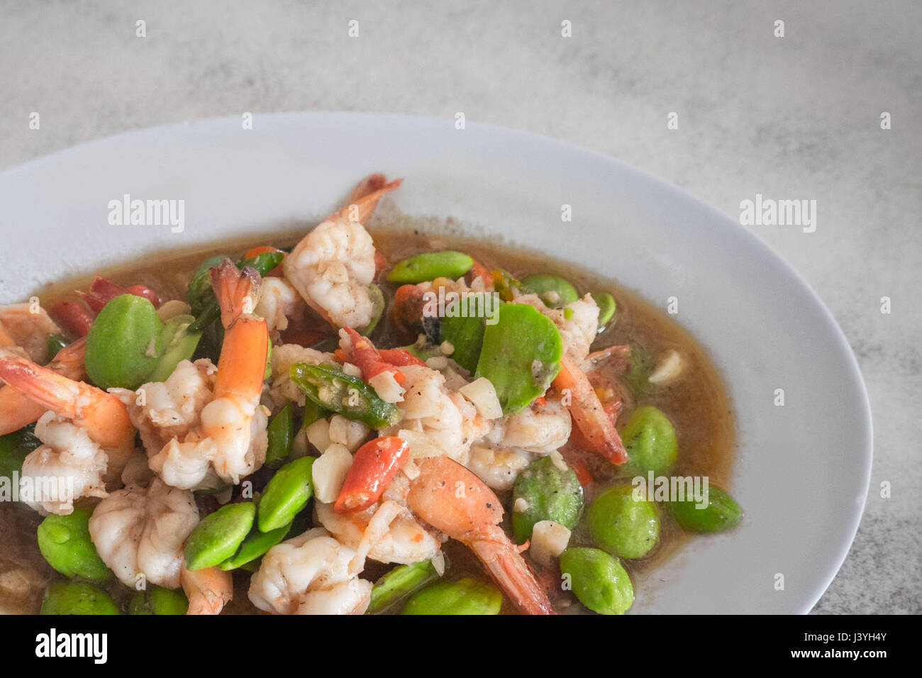 World Cuisine Asia - Thai Meeresfrüchte rühren gebratene Garnelen & Gestank Bohnen Stockfoto