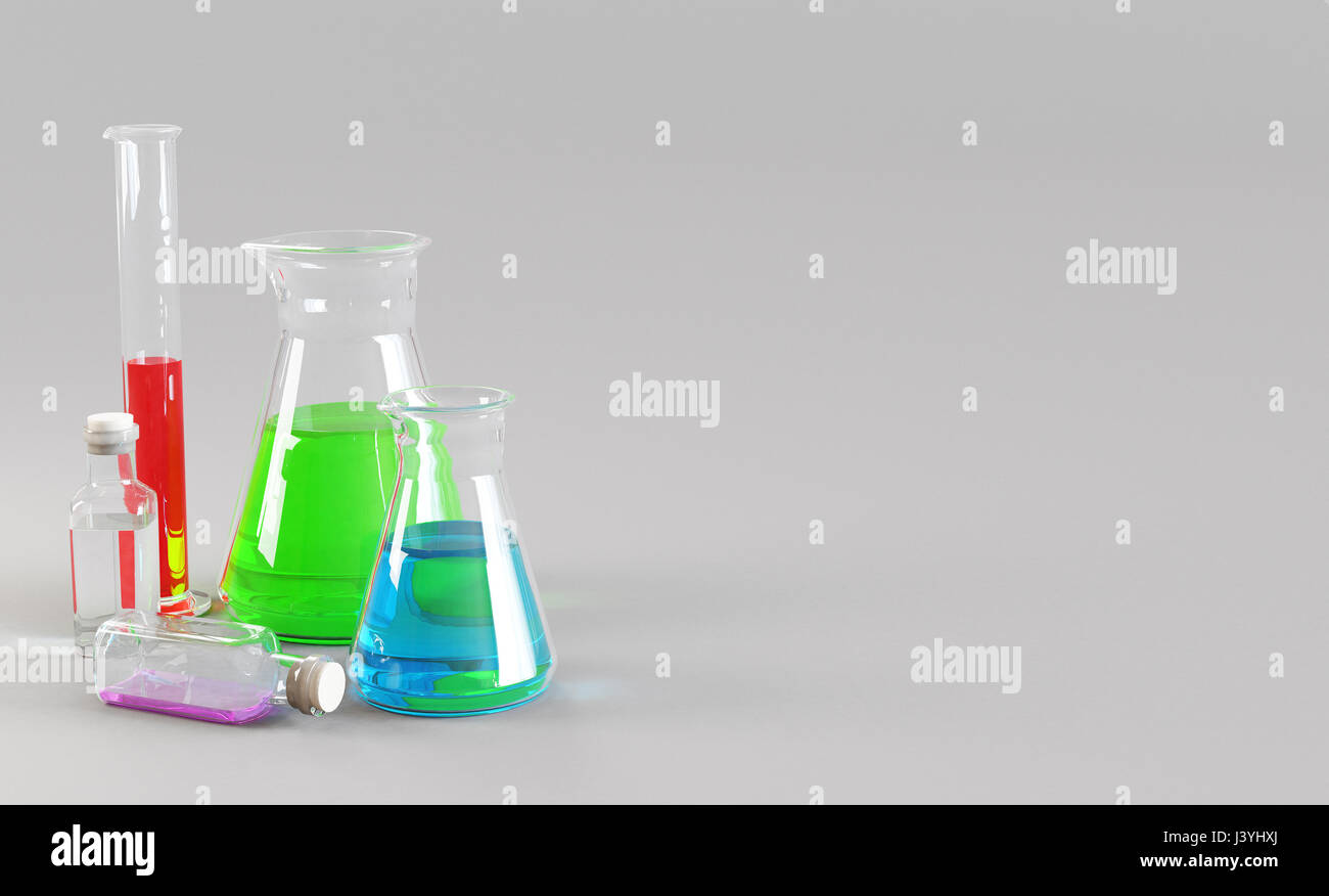 Chemischen Pipetten mit verschiedenen Flüssigkeiten Stockfoto