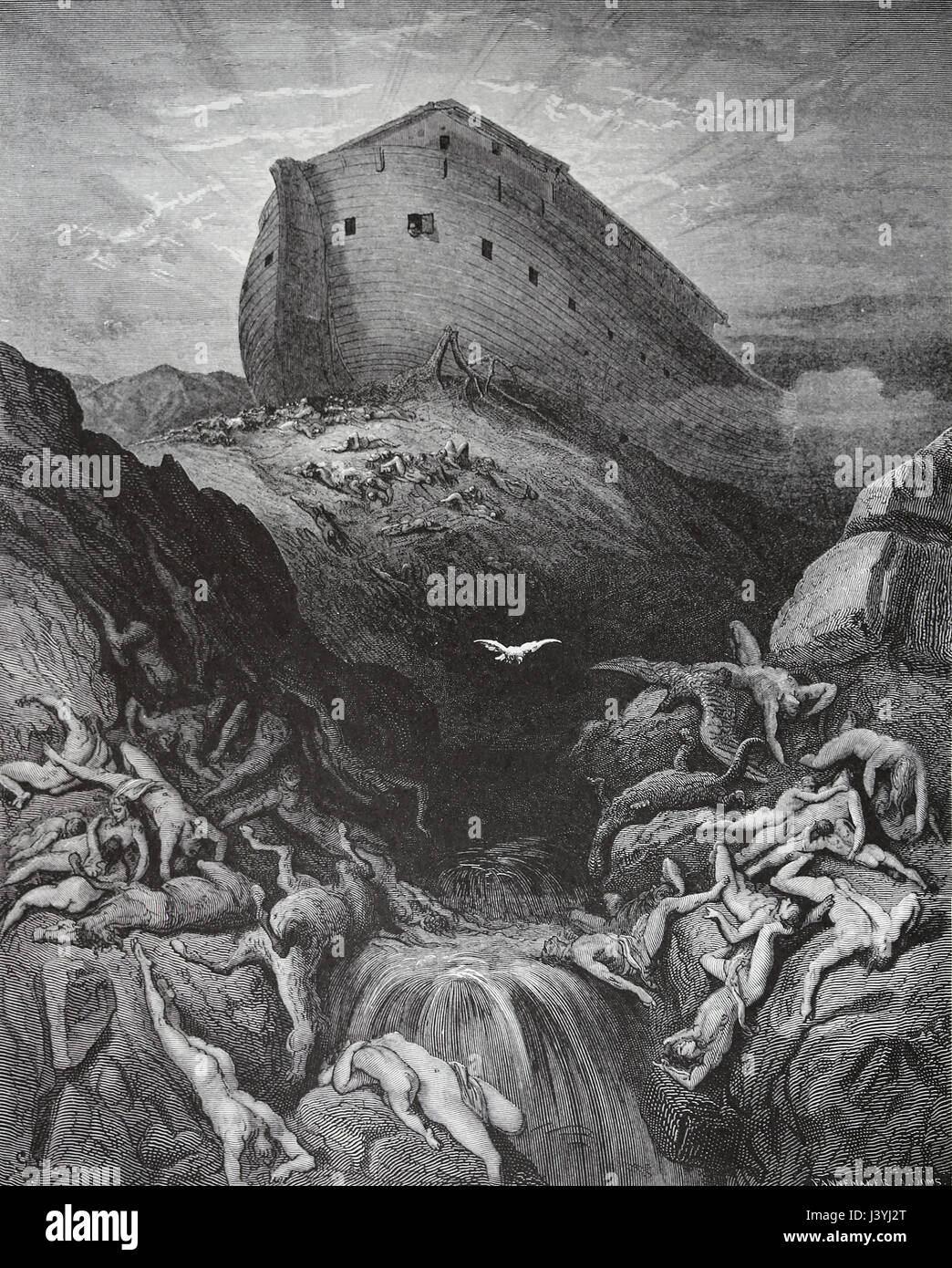 Die Taube aus der Arche Genesis ausgesandt wurden. Abbildung Bibel von Gustave Dore. des 19. Jahrhunderts. Stockfoto