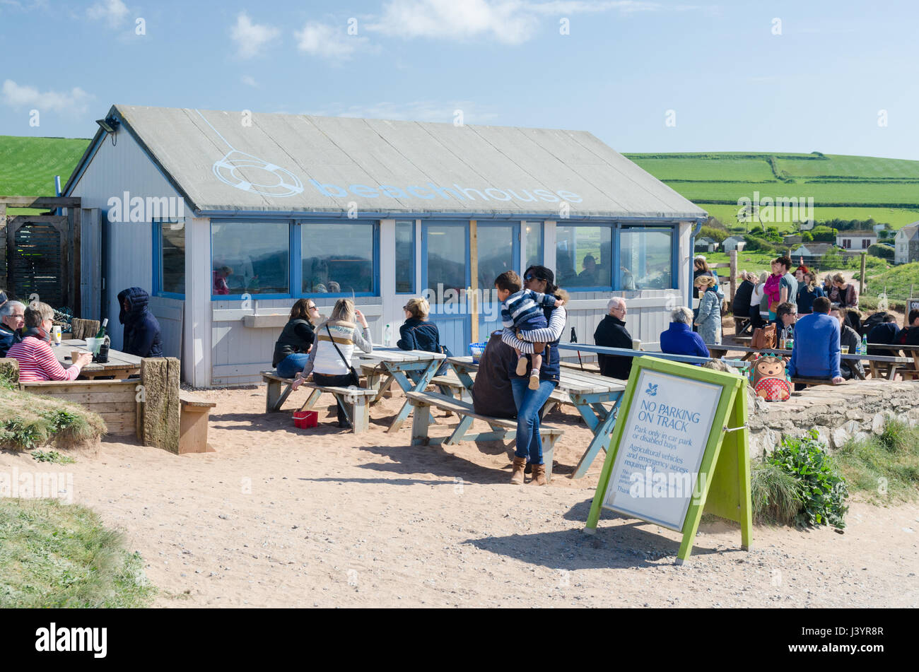 Das Strandhaus Strandcafé im Süden Milton Sands in der Nähe von Thurlestone in South Hams in Devon Stockfoto