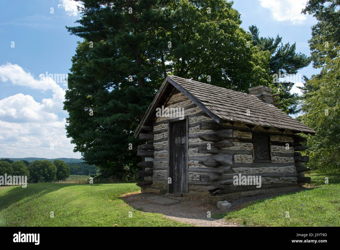 Replikat Unabhängigkeitskrieg Kabinen verwendet, während das Winterlager der Kontinentalarmee bei Valley Forge NAT Historic Park, Penn. Stockfoto