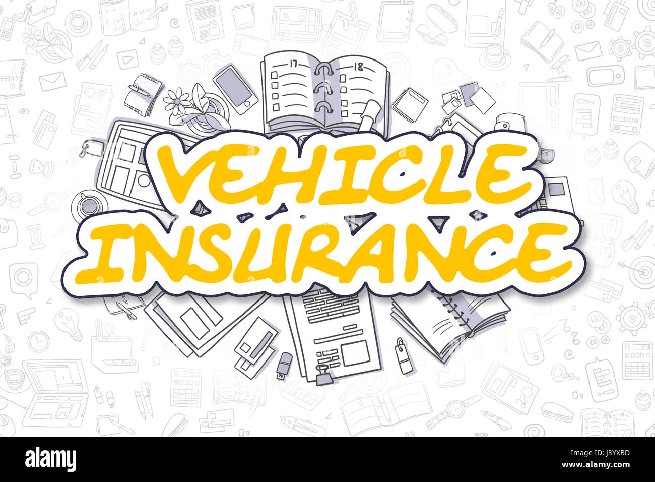 Kfz-Versicherung - Cartoon gelben Text. Business-Konzept. Stockfoto