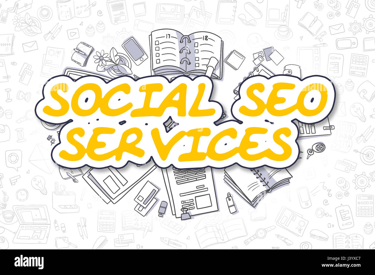 Social SEO-Dienstleistungen - Cartoon-gelbe Wort. Business-Konzept. Stockfoto