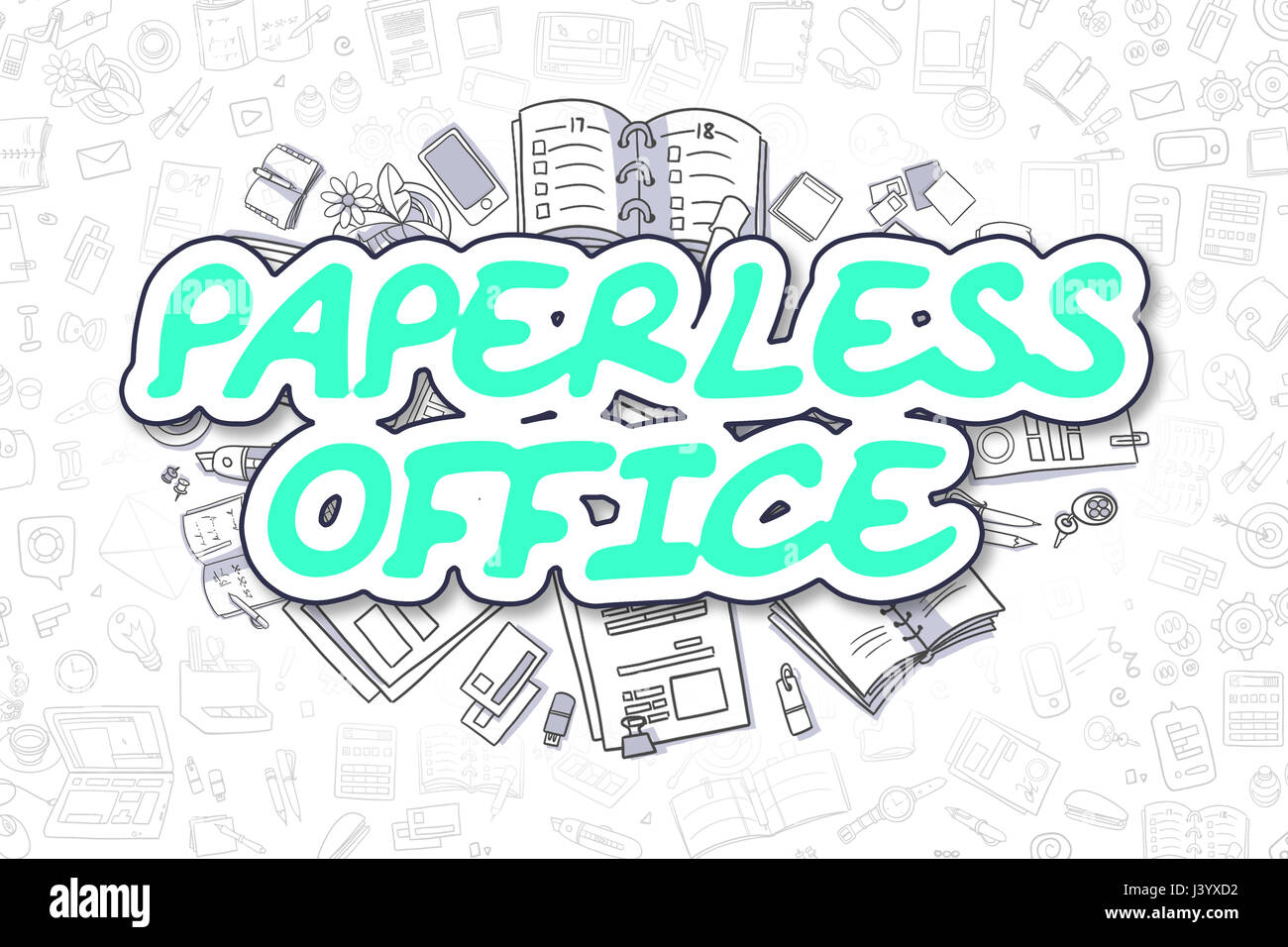 Papierloses Büro - Cartoon grünen Text. Business-Konzept. Stockfoto