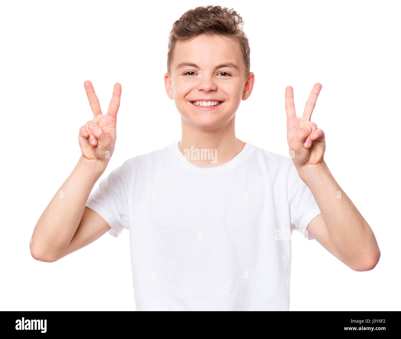 Weißes T-shirt auf Teen boy Stockfoto