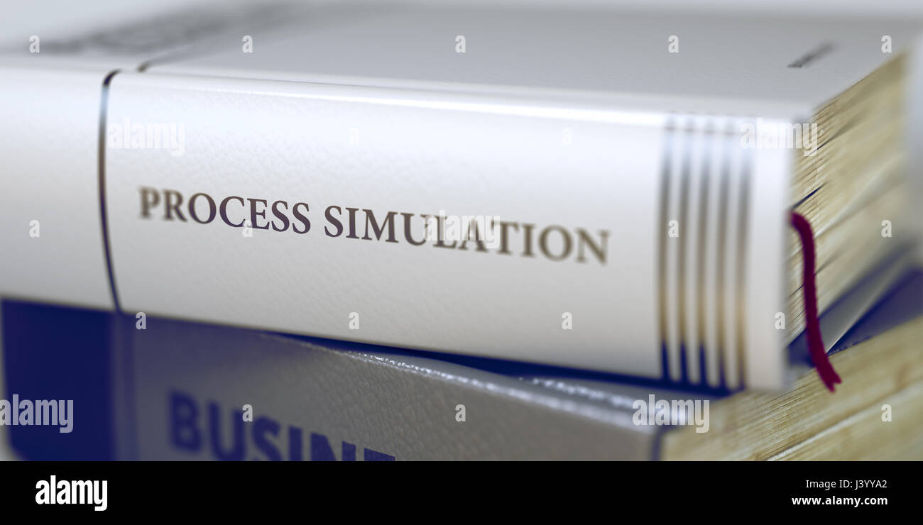 Prozess-Simulation. Buchtitel auf dem Buchrücken. 3D. Stockfoto