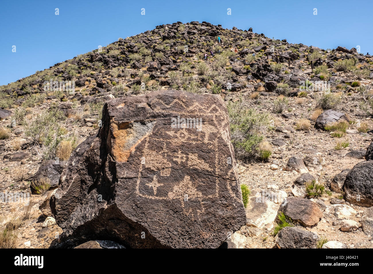 Eine Nahaufnahme von Petroglyphen auf Petroglyph National Monument, New Mexico, Vereinigte Staaten Stockfoto