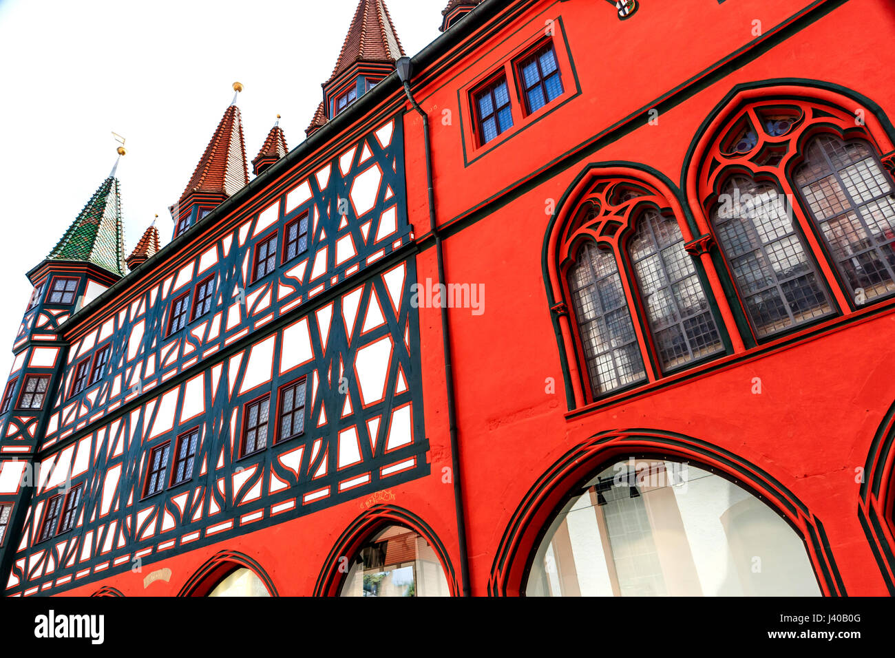 Altes Rathaus in Fulda, kann Deutschland.die mächtige Fachwerkhaus mit seinen späten gotischen Arkaden auf fast 500 Jahre Geschichte zurückblicken. Stockfoto