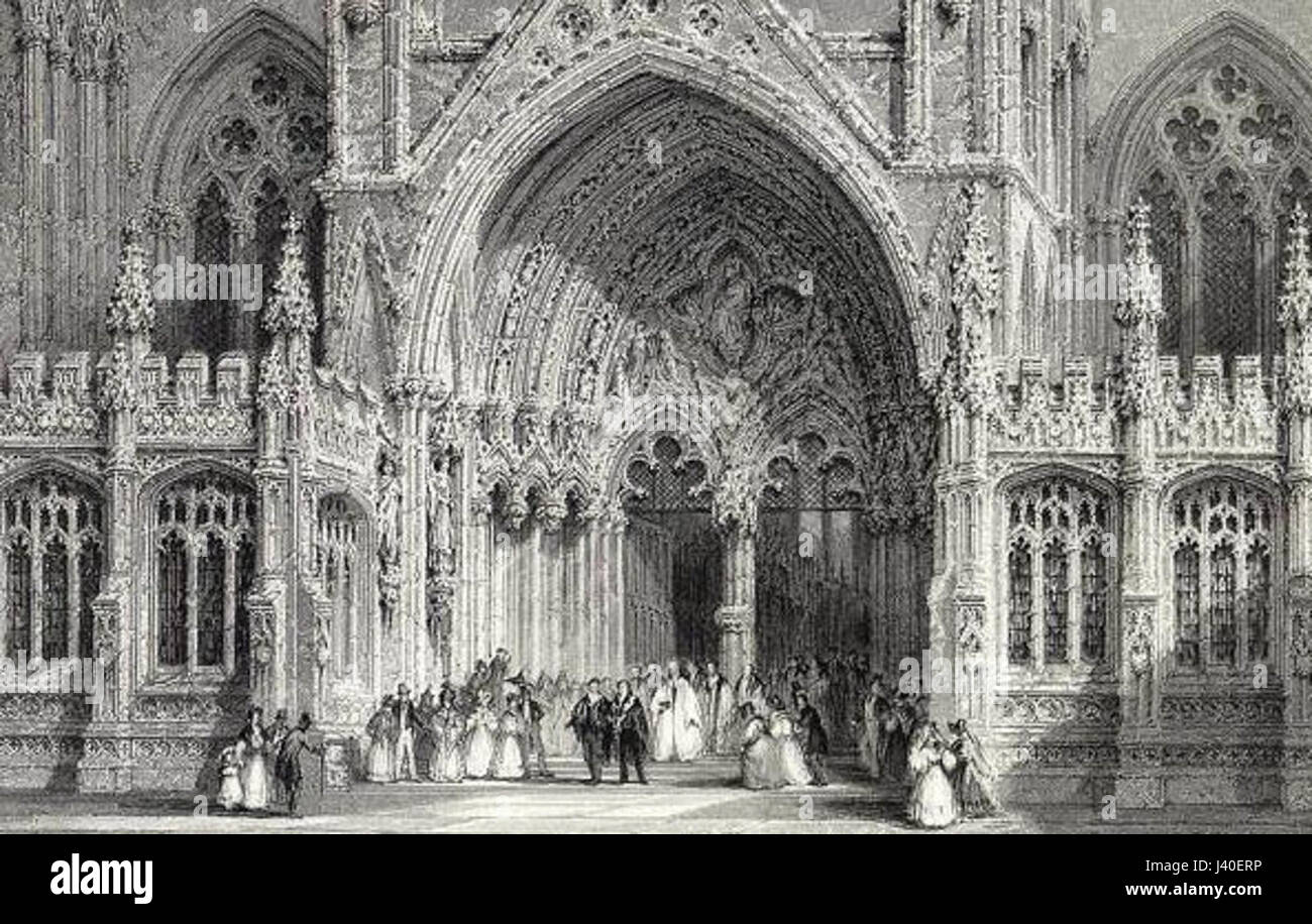 Lincoln Kathedrale Eingang E.Challis nach einem Bild von T.Allom Publ 1837 bearbeitet Stockfoto