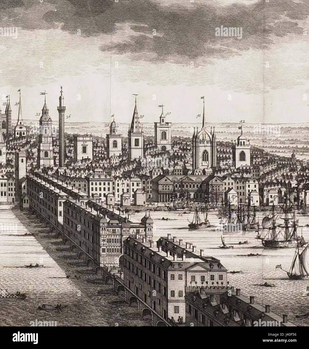 Aussicht auf eine London 1710 Stockfoto