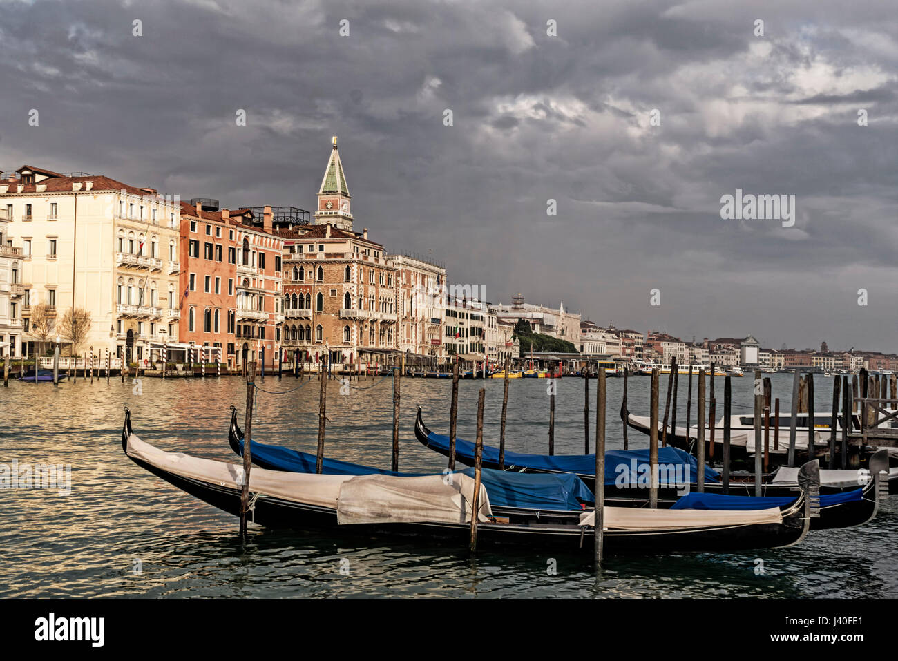 Canale Grande, Gondel, Hintergrund, Campanile, Venedig Italien Stockfoto