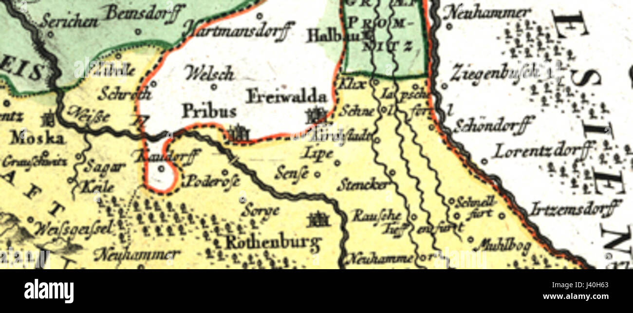 Lausitz Karte 18thC Leippa Stockfoto