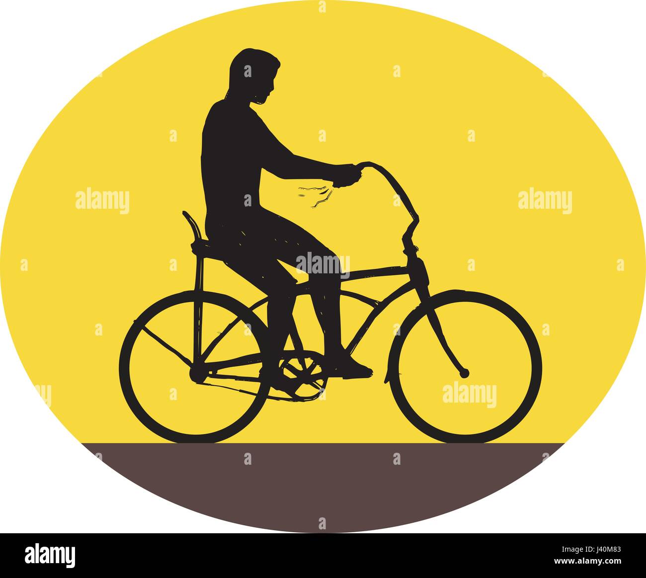 Abbildung einer Silhouette eines Mannes ein easy Rider Fahrrad der Seitenansicht im inneren ovalen Form getan im retro-Stil. Stock Vektor