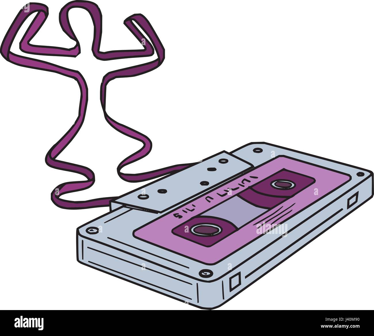 Mono-Linie Stil Illustration einen kompakten Kassette oder Magnavox, auch gemeinhin als Kassette, Audio-Kassette, oder einfach Band oder Kassette, wit Stock Vektor
