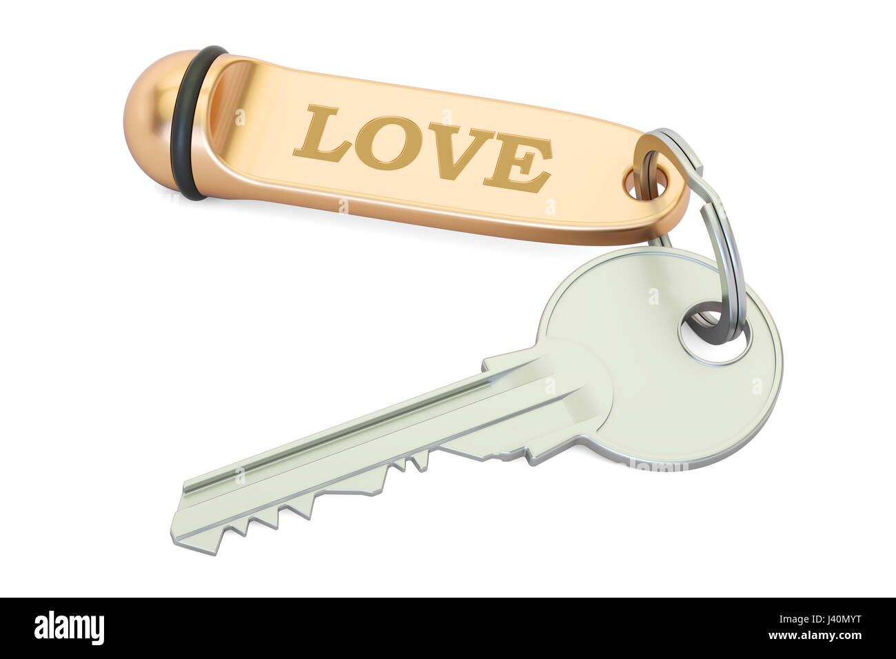 Schlüssel aus Liebe, 3D-Rendering isolierten auf weißen Hintergrund Stockfoto