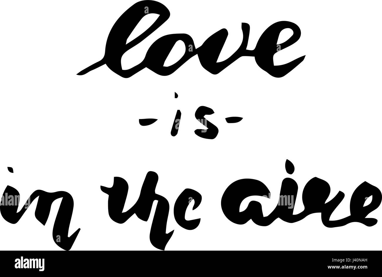 Liebe liegt in der Luft-Postkarte. Satz zum Valentinstag. Tinte-Abbildung. Moderne Bürste Kalligraphie. Isoliert auf weißem Hintergrund. Stock Vektor