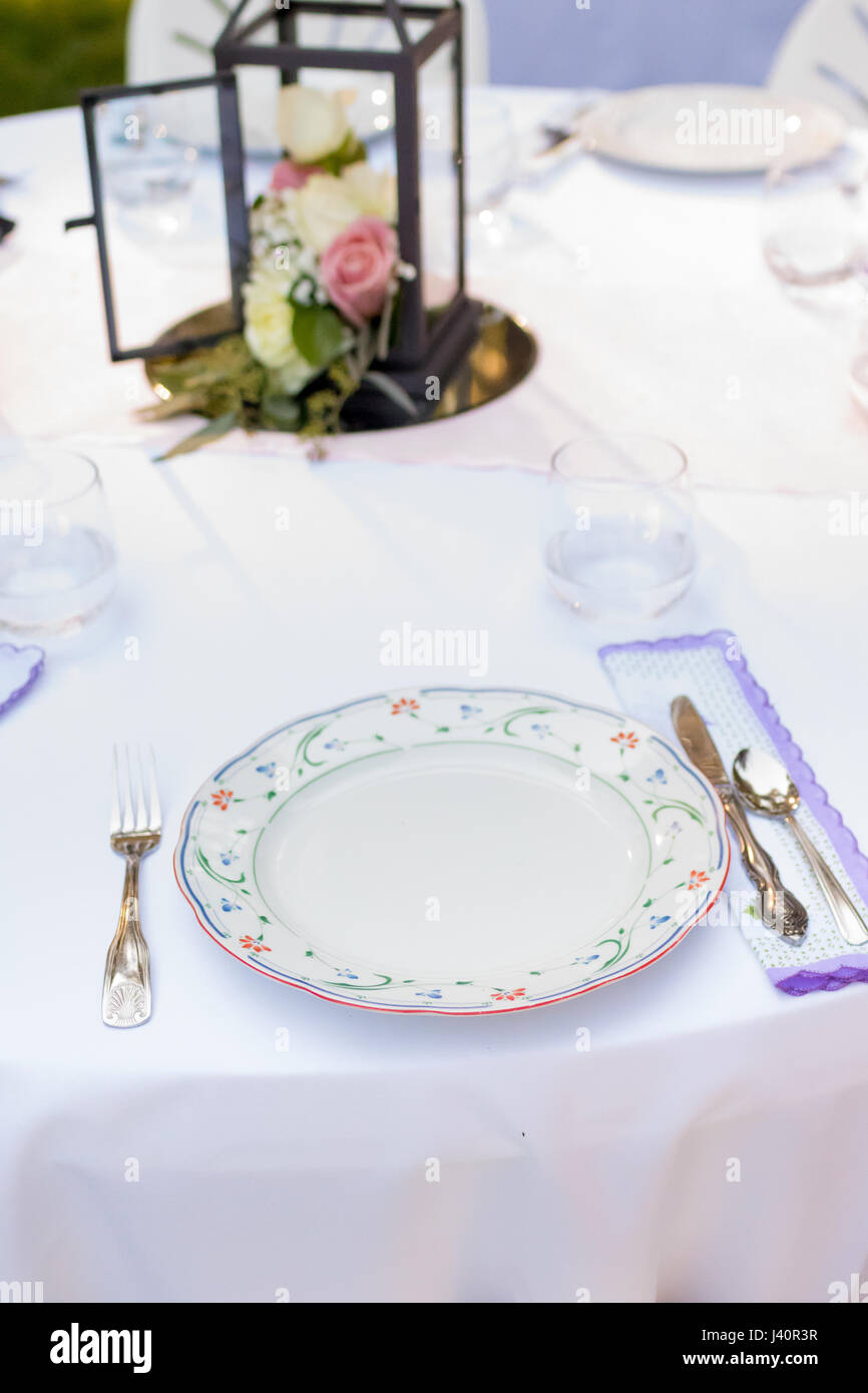 Antike Hochzeit Empfang Platten Stockfoto