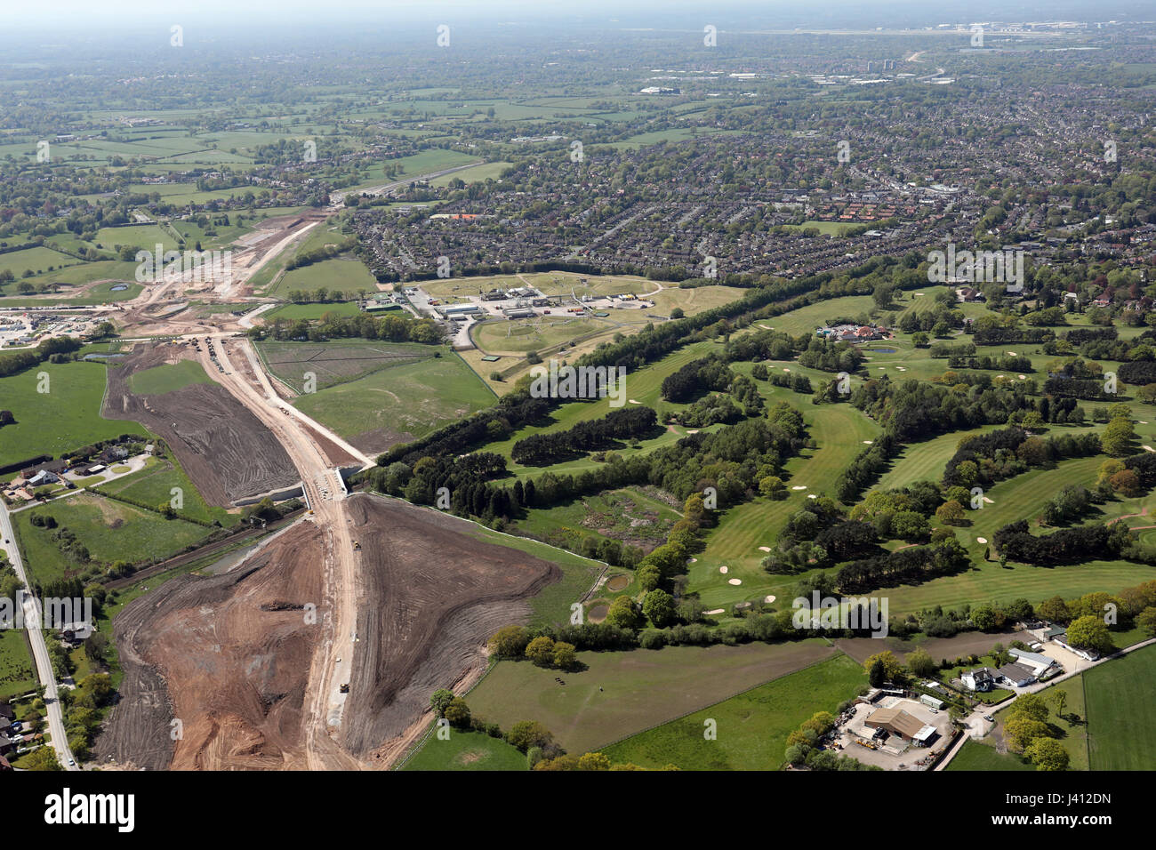 Luftbild des neuen Manchester Airport Link Road, Großbritannien Stockfoto